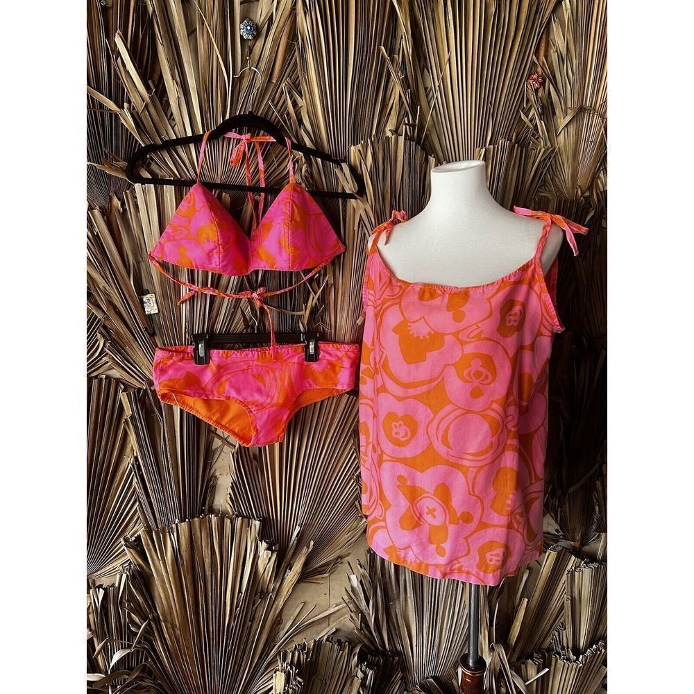 Eeni Meeni Vintage 60s‎ Flower Power Mod Bikini with Coverup Micro Mini Dress
